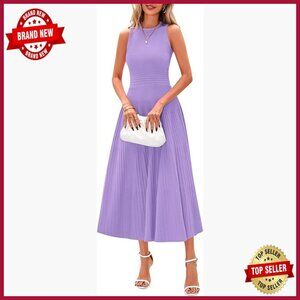 Sleeveless Midi Cocktail Dress A-Line Pleated Business Work Summer